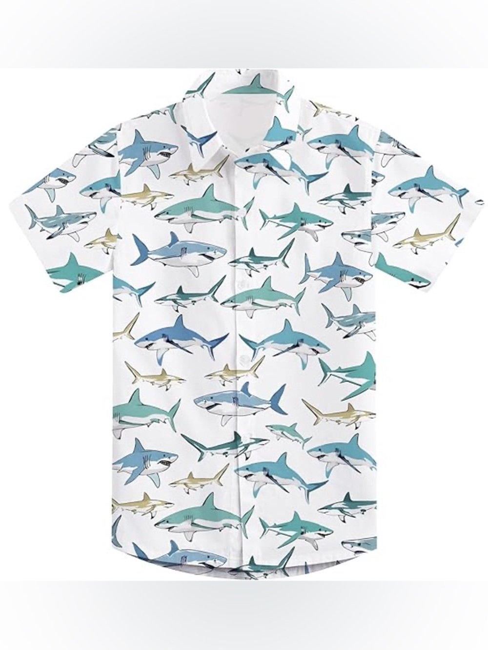 BRAND NEW Boys 8 Short Sleeve Shark Print Button-Up Shirt - Sharks on White